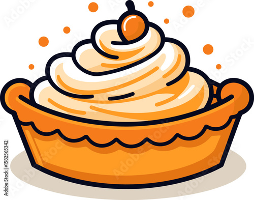 Delicious Pie with Cream Topping, Sweet Food Illustration