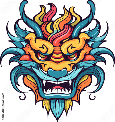 Vibrant Dragon Head: A Symbol of Power and Mystical Art