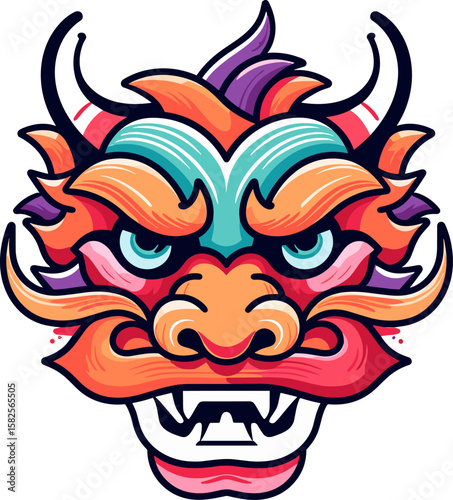 Vibrant Dragon Head Illustration for Cultural Celebrations