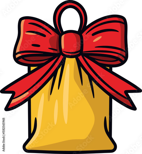 Festive Gift Bag with Red Bow - Celebration Graphic Element
