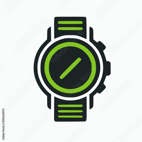 Fitness smartwatch icon in solid black and neon green color,minimal flat style,white background