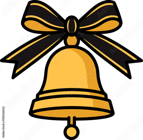 Golden Bell with Black Bow: Festive Graphic Resource for Celebrations