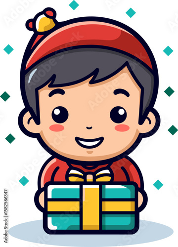Cute Cartoon Boy with Gift Box: A Joyful Celebration