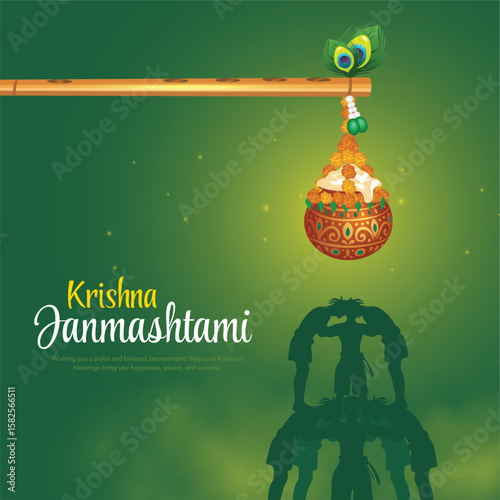 Dahi handi Indian festival of lord Krishna Janmashtami, Govinda pyramid theme celebration design.