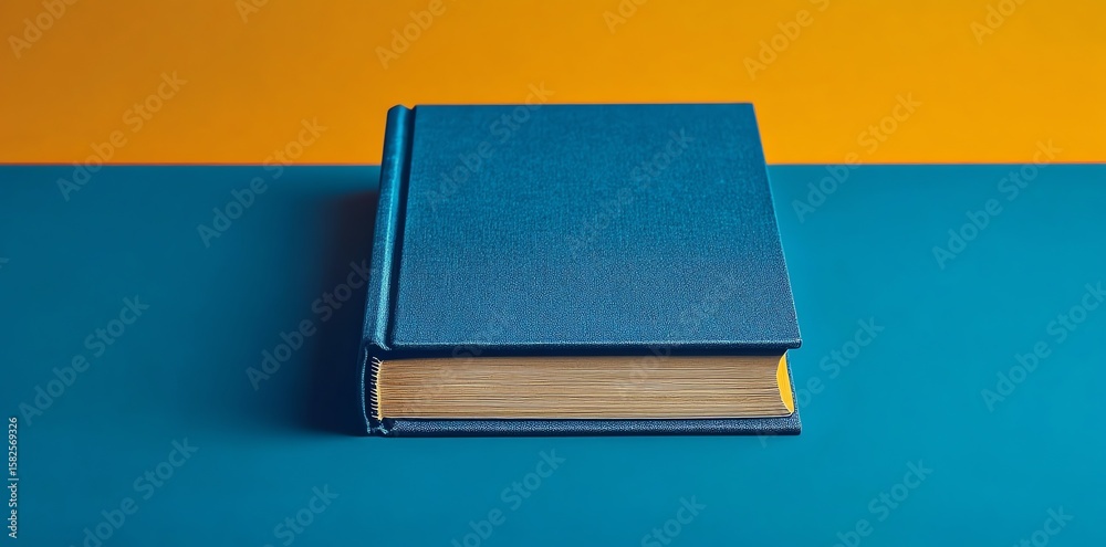 Fototapeta premium Blue Hardcover Book with Yellow Edges on Colorful Surface