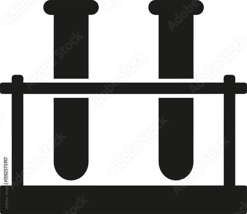 Two test tubes in a stand, a simple black and white illustration of scientific equipment.