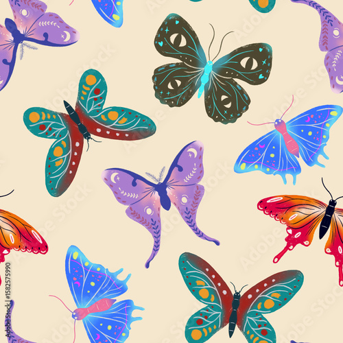 Abstract colorful butterflies seamless pattern design