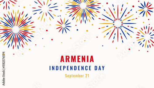 September 21, Armenia independence day banner template. Flag color fireworks in flat style. National holiday poster web.