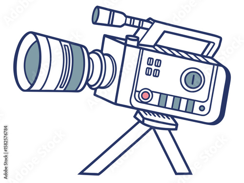 Vector illustration of a professional video camera on a tripod with transparency