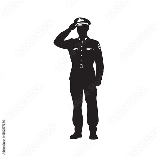 Soldier Salute vector silhouette, saluting male army soldiers white Background, black and white, military salute figure, soldiers saluting in uniform silhouette