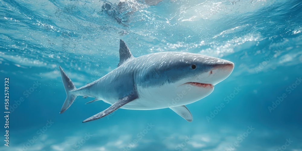 Fototapeta premium Cute Full Body Shark Illustration Exploring the Ocean for Kids and Education