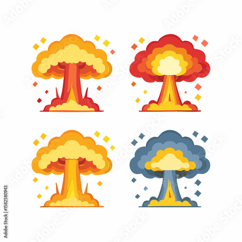 Mushroom vector illustration with colorful toadstool and nature elements on white background