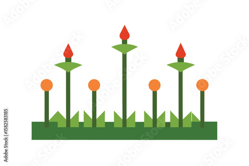 Stylized Garden Stakes In Flower Beds On