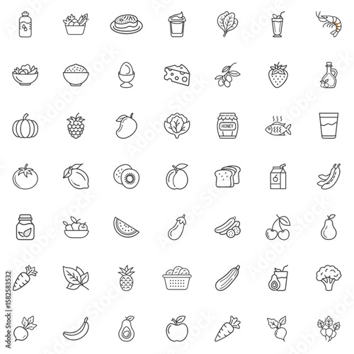 Healthy eating icon set for websites, blogs, clipart, educational materials, nutrition awareness, menu and diet design