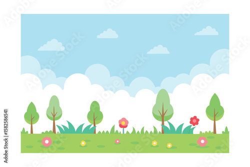 Seamless Cartoon Background With Spring Landscape