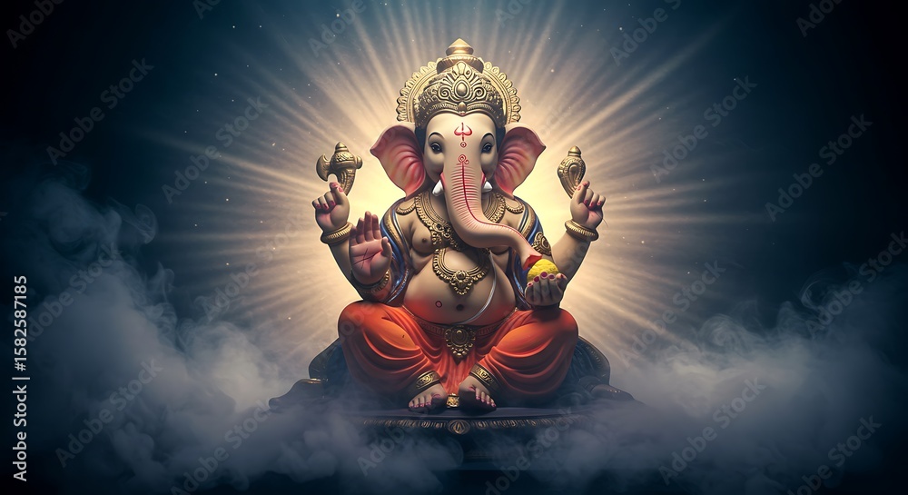 Fototapeta premium Lord Ganesha: The Elephant God in Divine Light