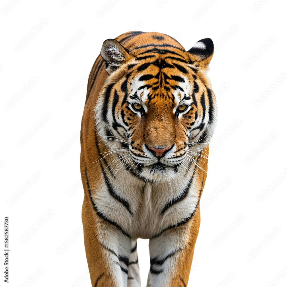 Obraz premium Majestic Siberian Tiger Powerful Cat Walking on White Background
