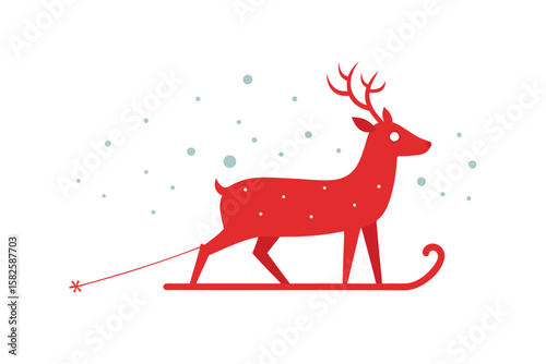 Reindeer Pulling A Sleigh Under Snowfall Christmas