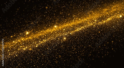 Golden Sparkling Glitter Stream on Black Background for Celebration and Luxury Themes