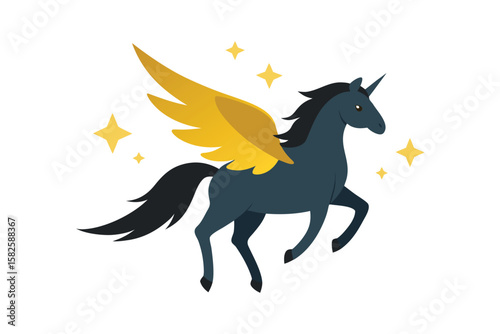 Pegasus Flying Over Stars Cartoon Vector Illustration