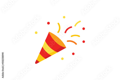 Party Popper Bursting With Red And Yellow Confetti