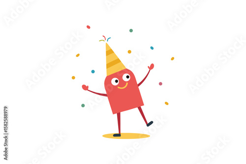 Party Hat Character Throwing Confetti
