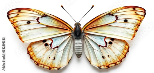 Rare Apollo butterfly, male, isolated on white Wings fully open, showing intricate detail,  entomology,  fragile