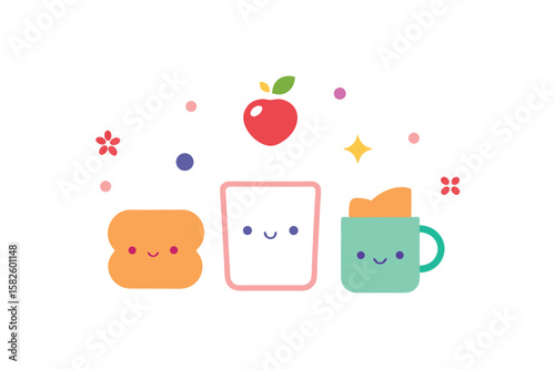 Cute Food Doodle Background With Toast Cups