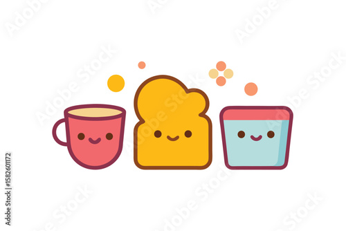 Cute Food Doodle Background With Toast Cups