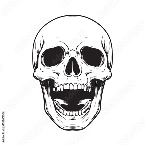 Terrifying screaming skull vector silhouette, Skull Tattoo Vector Art Illustration, Human skull vector illustration, Detailed vintage art silhouette of a human skull 