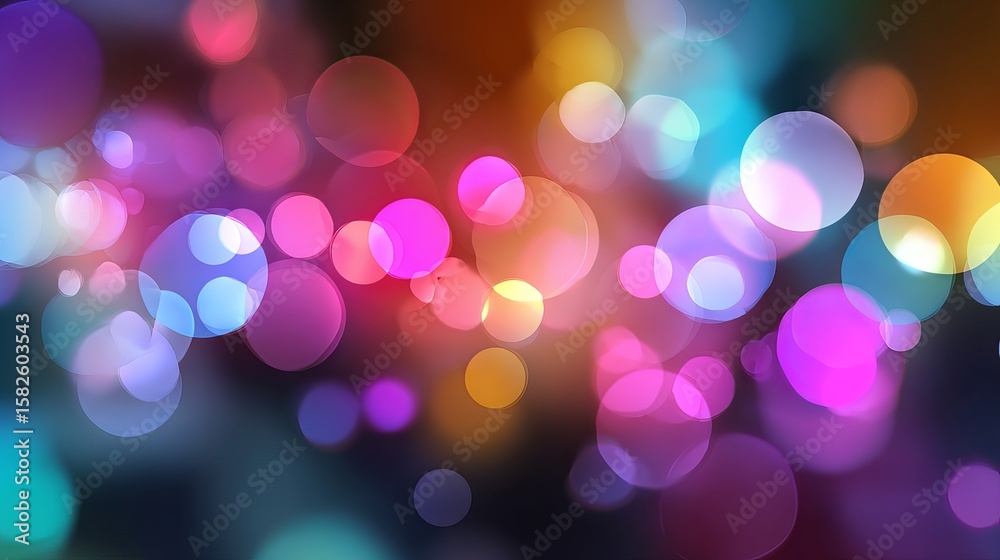 Fototapeta premium Vibrant colorful bokeh lights background with blurred glowing circle shapes for festive celebration and holiday design vector illustration