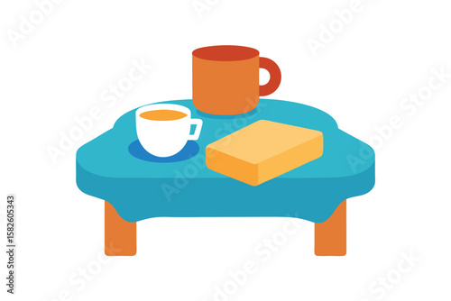 Cartoon Table Scene With Toast Napkin And Coffee Cup