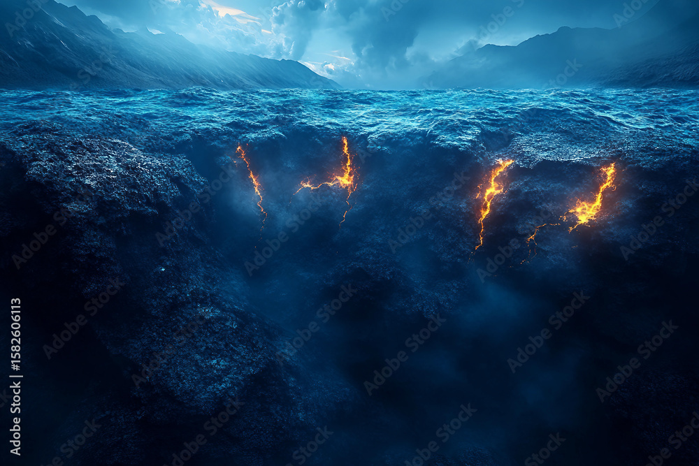 Fototapeta premium Generative AI Depiction of Geological Faults with Volcanic Activity and Tectonic Processes