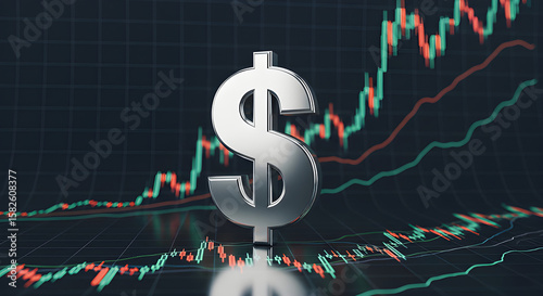 Dollar symbol over a financial chart, representing market growth and investment.