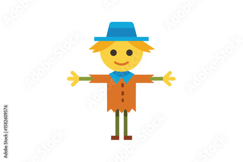 Cartoon Scarecrow With Smiling Face On Farm Background