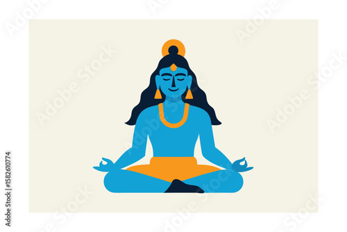Cartoon Lord Shiva Meditating Simple Background