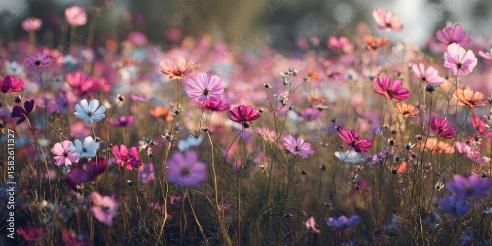 Obraz premium Serene Summer Flower Field Wallpaper for Relaxing Digital Environments