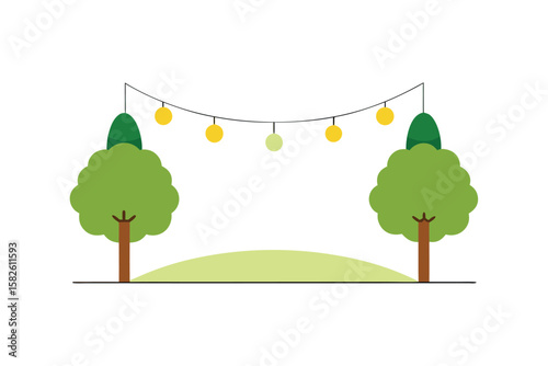 Cartoon Hanging Lights Between Two Trees