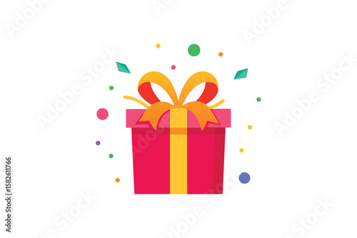 Cartoon Gift Box With Big Shiny Bow And Contents
