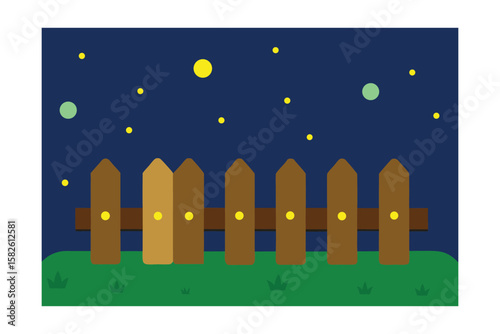 Cartoon Fence With Stepping Stones And Glowing Flowers