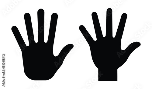 Two black silhouette hands open palms facing forward isolated on white background