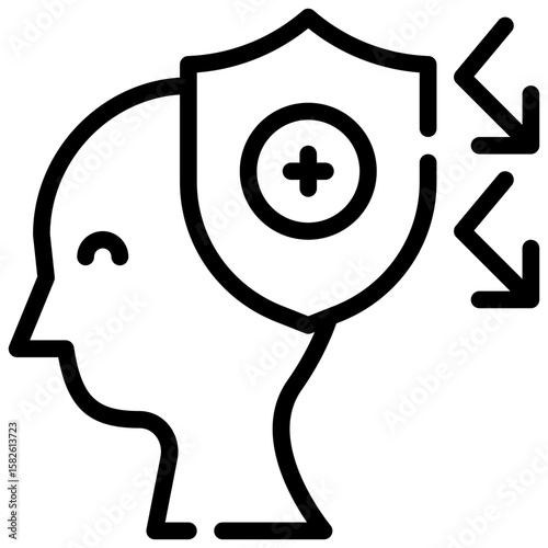 shield protection mind thoughts mental health simple line icon
