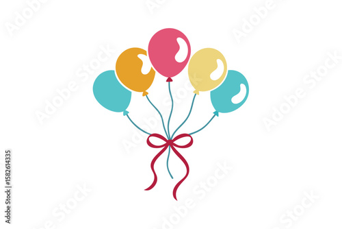 Balloon Bouquet Tied With Curly Ribbons Illustration