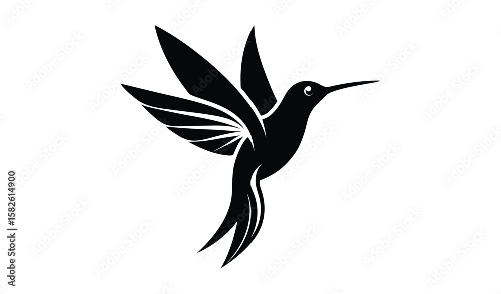 Fototapeta premium Elegant black silhouette of a hummingbird in flight with detailed wings