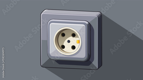 A close-up shot of a modern euro electrical outlet with a dark gray finish on a light gray wall.. Very beautiful white background