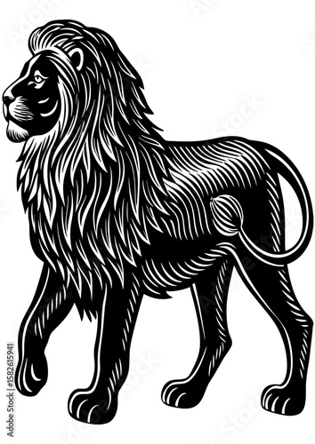 Minimalist Black Silhouette of a Standing Lion Side Profile

