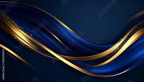 Abstract blue and gold flowing curves