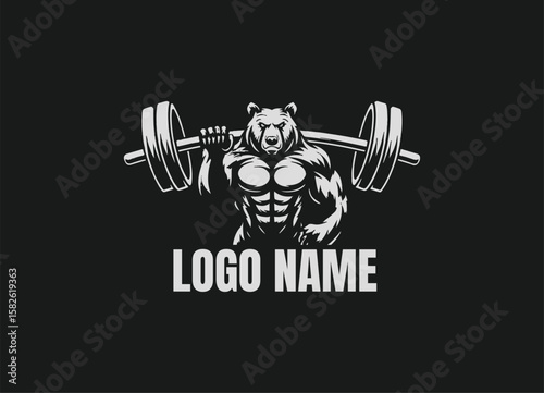 Muscular Bear Lifting Barbell Fitness Logo
