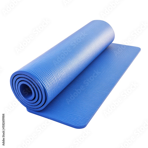 Blue Yoga Mat Rolled Up Fitness Essential Exercise Workout Gear Gym on transparent background