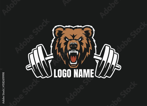  Fierce Bear Roaring with Dumbbells Fitness Logo